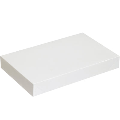 Fast-assembling white apparel boxes designed for retail clothing shipments. Two-piece construction folds together in seconds; .020 point recycled fibreboard construction keeps costs down while meeting durability standards. Sold in convenient case quantities of 50 boxes.