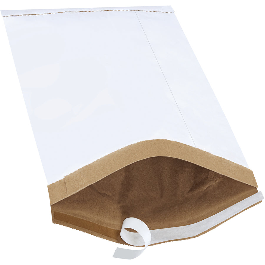 Professional-grade #5 white self-seal padded mailers designed for e-commerce brands shipping delicate items. These 10.5x16" cushioned mailers feature expandable fiber padding that absorbs shock, natural rubber adhesive peel-and-seal closure, and built-in puncture resistance‚no additional packaging required. Sold in cases of 100 for cost-effective bulk shipping.