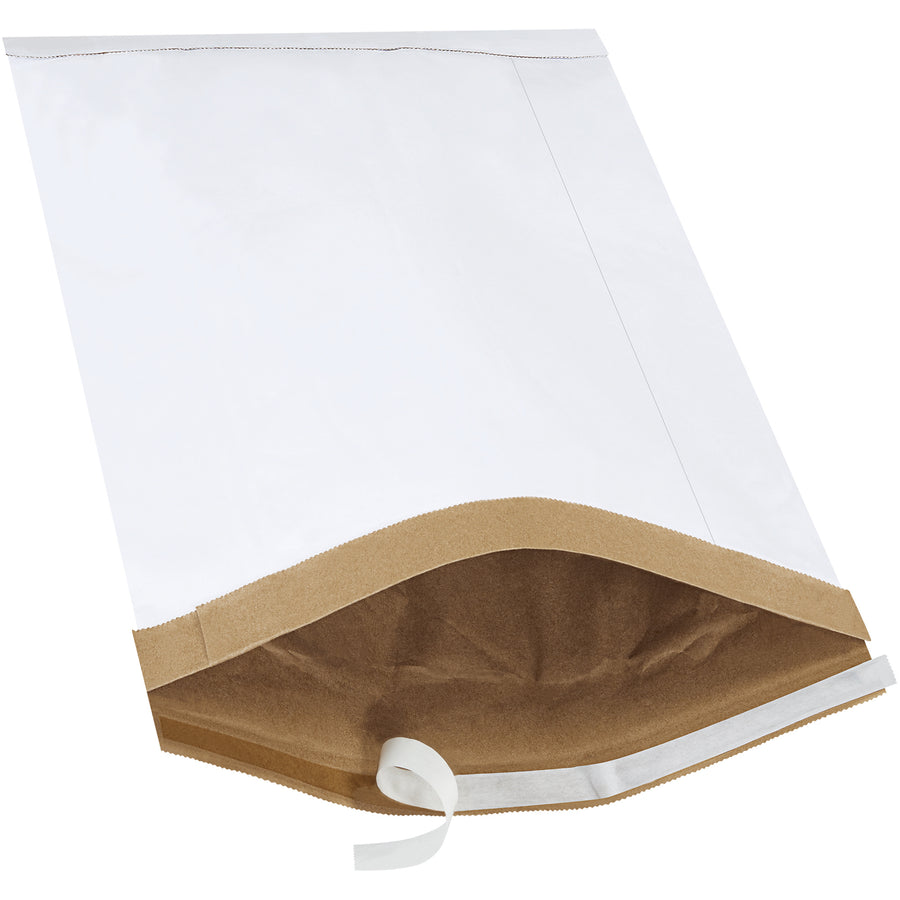 Ship products with confidence using these 12.5 x 19" white self-seal padded mailers. Fiber padding absorbs shock during handling while the peel-and-seal closure with natural rubber adhesive keeps contents secure. Puncture and moisture resistant–no extra cushioning needed. Sold by the case of 50.