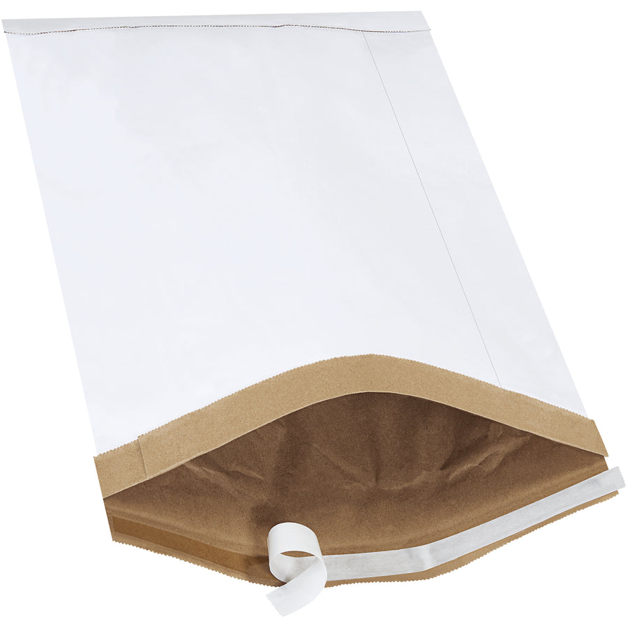 Protect your shipped products with these 14 1/4 x 20" white self-seal padded mailers featuring puncture and moisture-resistant fiber padding that expands on contact to absorb shock. Our #7 size padded envelopes require no additional cushioning and seal instantly with pressure-sensitive natural rubber adhesive‚perfect for e-commerce brands shipping everything from apparel to electronics.