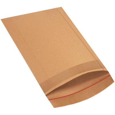 Professional-grade 14 x 10.5" self-seal Rigi Bag mailers with laminated kraft fiberboard construction that eliminates the need for additional stiffeners. Superior corner and edge protection prevents bending, folding, and creasing during transit. Sold in cases of 150 with high-strength cohesive seal and tear strip for efficient opening.