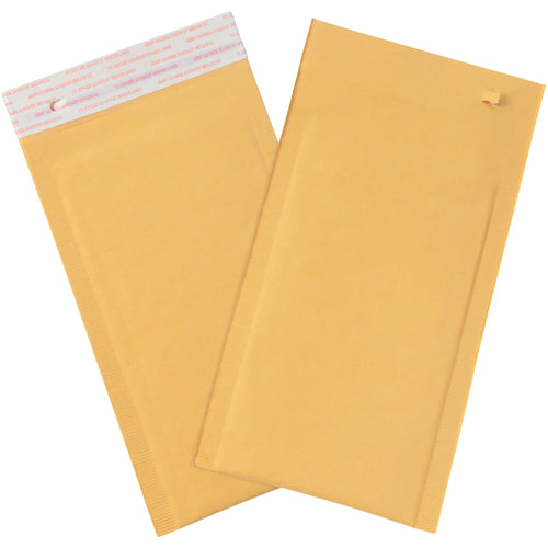 Ship fragile items safely with 180 #00 kraft self-seal bubble mailers per case. Features 3/16" high slip bubble lining for product protection and a peel-and-stick tear strip for quick, secure sealing. Lightweight recycled kraft exterior reduces shipping costs while maintaining full UPS-eligibility.