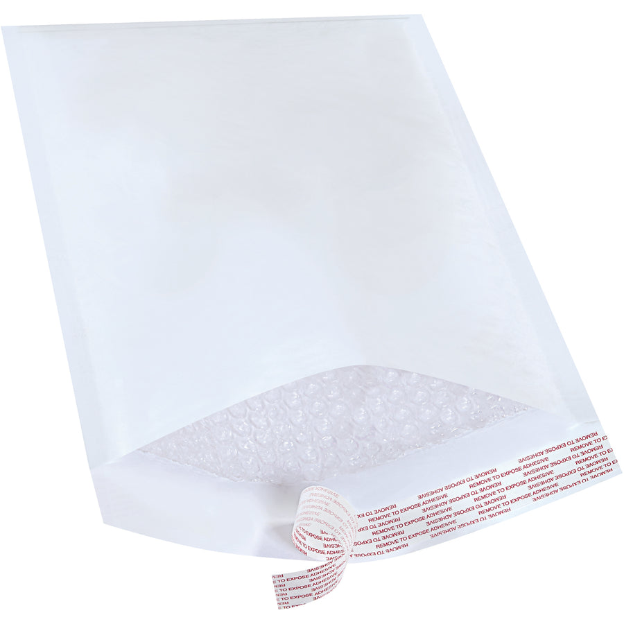 Ship fragile items with confidence using these 8.5" x 14.5" white self-seal bubble mailers. Each mailer features 3/16" bubble lining for lightweight shock protection and a secure peel-and-stick closure that's tamper-evident. Case of 100 mailers‚UPS-eligible and ready to pack.