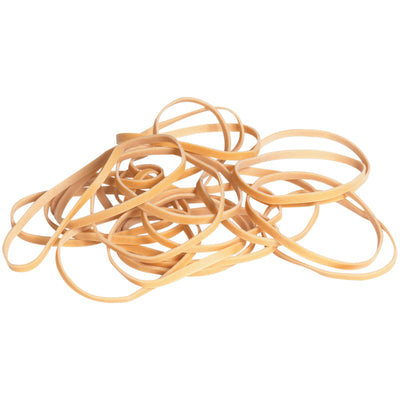 Premium 1/8" x 3" brown rubber bands engineered for industrial bundling, sealing, and securing applications. Each case contains 8,200 reusable bands packaged in convenient one-pound plastic bags for easy dispensing and inventory management. Superior stretch and durability reduce material waste and cut fastening costs across your operation.