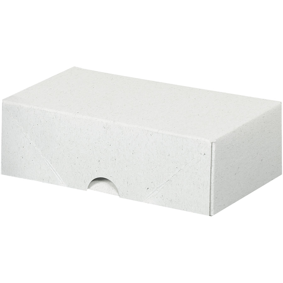 Heavy-duty white fibreboard folding cartons measuring 6" x 3.5" x 2" with a two-piece snap-out design that assembles instantly. Sold by the case (200 units). Ships and stores flat, reducing your warehousing costs while protecting documents and stationery from damage and dust.