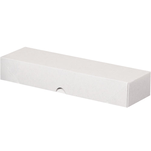 White fibreboard folding cartons with snap-lock construction that instantly assembles without tools or adhesive. Dimensions 12