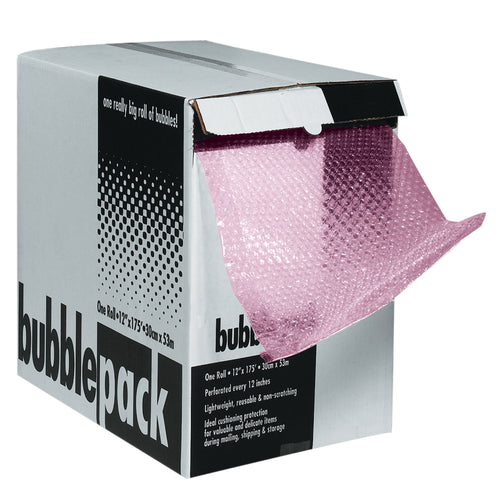 Pink anti-static bubble dispenser pack delivers dual-function ESD and impact protection in one convenient roll. 175' x 12