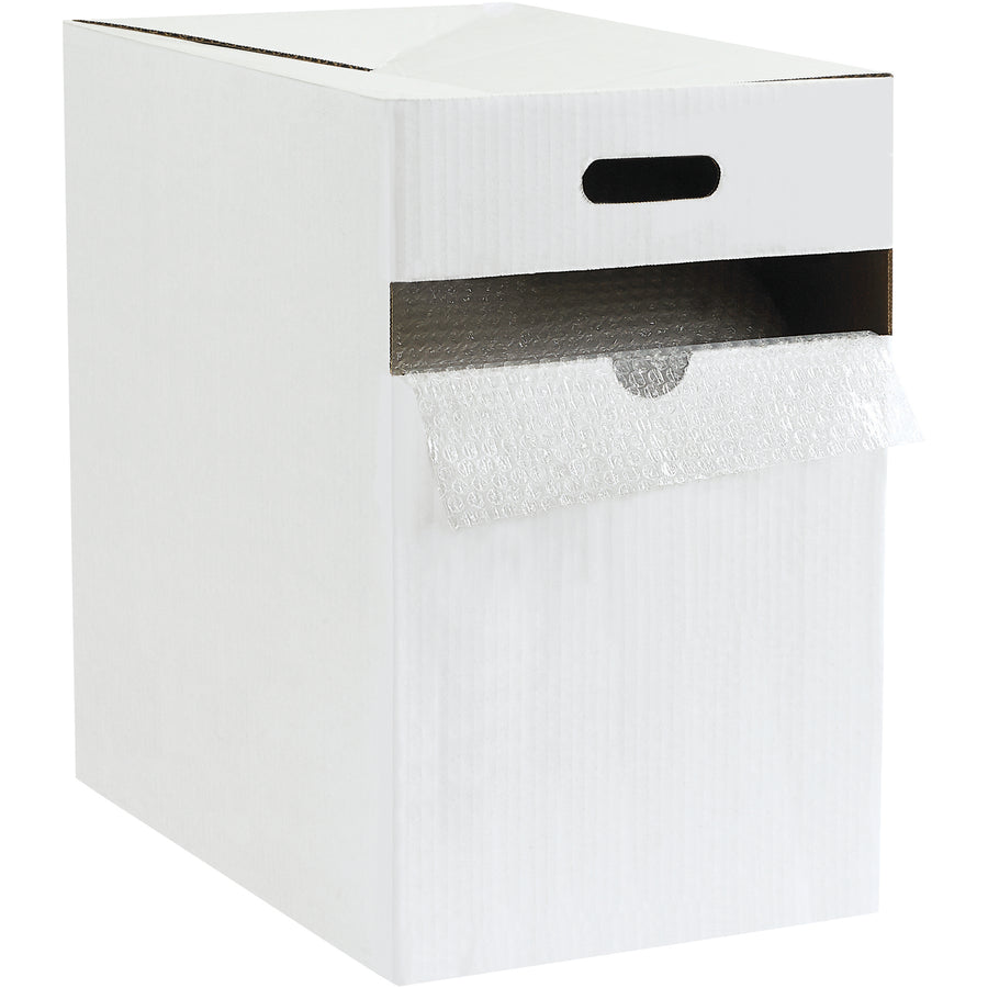 Self-adhesive bubble wrap that sticks directly to products without residue or mess. 175-foot roll with convenient 12-inch perforations makes custom wrapping fast and easy. 3/16-inch cell size delivers reliable shock protection for fragile items during shipment.