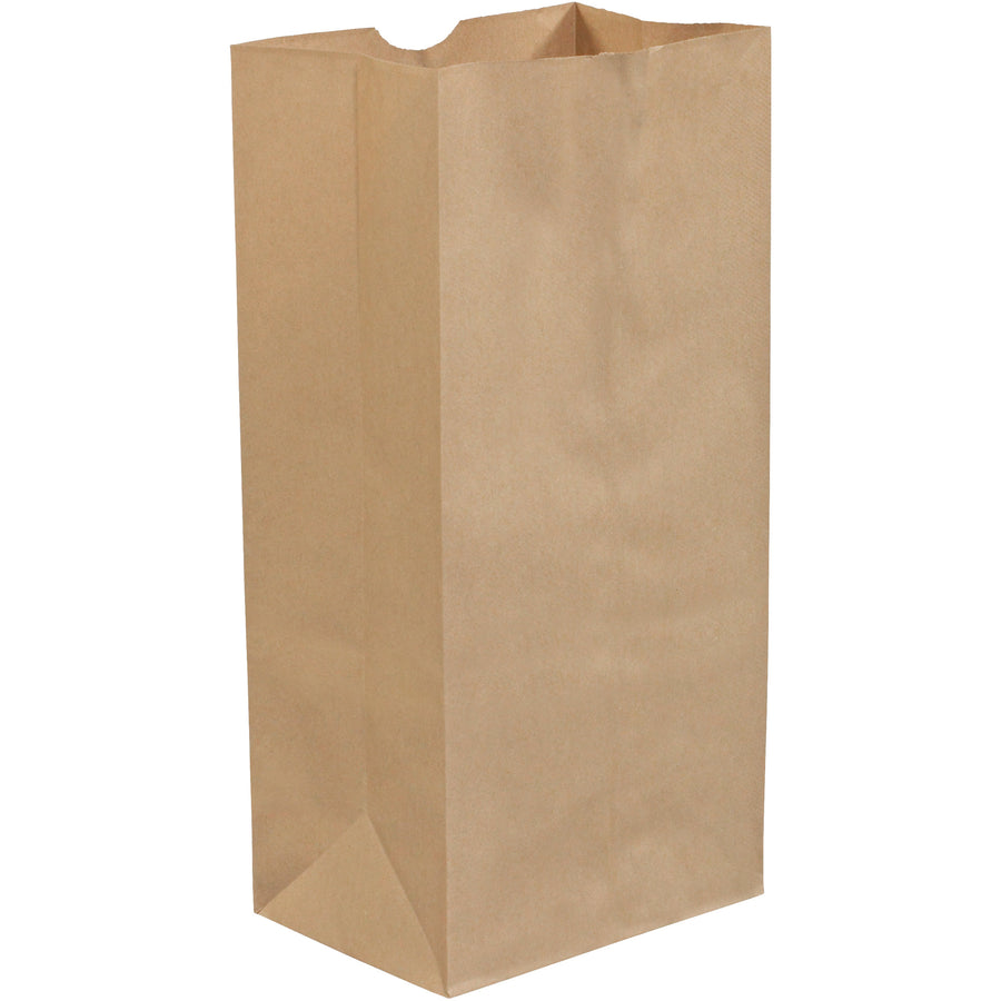 Heavy-duty 40 lb. kraft grocery bags built for retail and food service. Gusseted side walls accommodate bulky items, thumb notch speeds packing, and flat bottom ensures stability. Ships 500 bags per case‚the standard for high-volume retail operations.