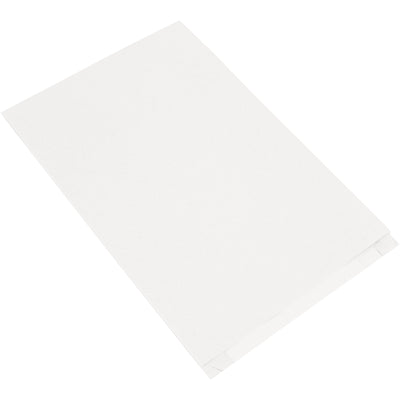 These 14x21" white gusseted merchandise bags are engineered for bulky, lightweight retail items with maximum durability and ease of use. Made from 30# basis weight recycled paper and sold in cases of 500, they feature serrated ends for quick, hassle-free opening. Perfect for retail, pharmacy, and e-commerce shipping compliance.