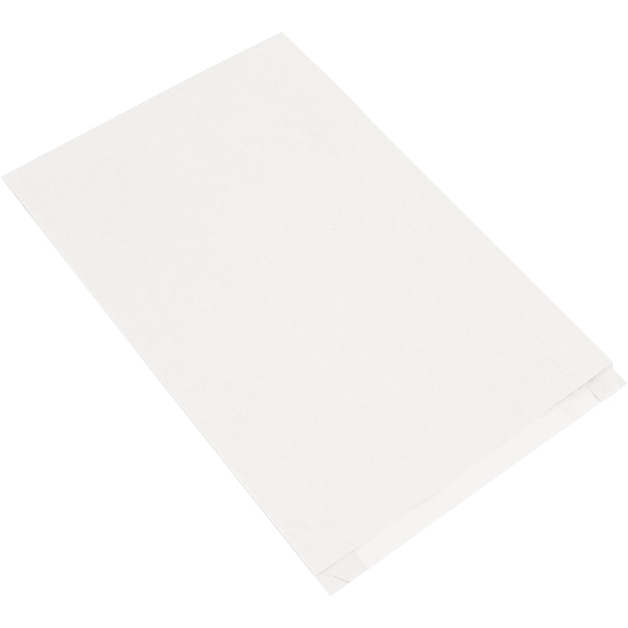 These 14x21" white gusseted merchandise bags are engineered for bulky, lightweight retail items with maximum durability and ease of use. Made from 30# basis weight recycled paper and sold in cases of 500, they feature serrated ends for quick, hassle-free opening. Perfect for retail, pharmacy, and e-commerce shipping compliance.