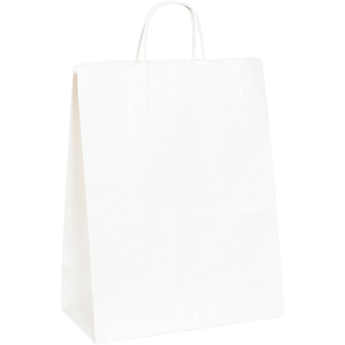 Move inventory faster with our 13x7x17 white paper shopping bags‚built to impress and perform. Heavy-duty 65lb basis weight with twisted handles for maximum strength and durability. Each case of 250 bags provides reliable, cost-efficient packaging for retail, boutiques, and gift shops.