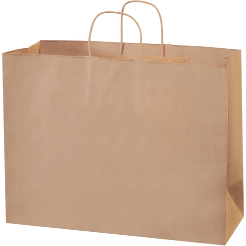Heavy-duty 16x6x12 kraft shopping bags deliver maximum durability for retail and gift applications. Features 65 lb. basis weight material, square bottoms for stable loading, and strong twisted paper handles. Sold as a case of 250‚cost-effective, reusable, and fully recyclable.