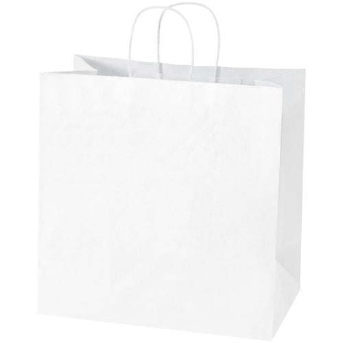 Professional white paper shopping bags designed for retail and food service applications. 13