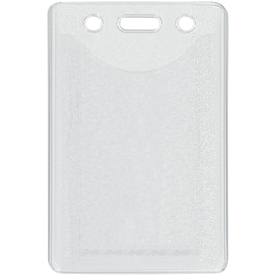 Durable 3x2" clear vinyl badge holders with pre-punched chain/slot attachment. Heavy-duty 10 mil front/30 mil back construction withstands daily workplace use. Textured back prevents card slipping. Sold by the case of 100 units.