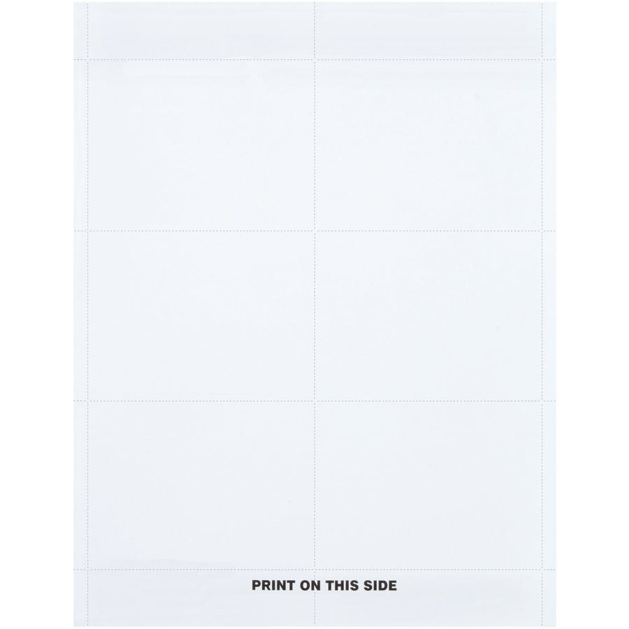 Ready-to-print 3" x 4" white paper badge inserts designed for maximum compatibility with all standard label software and badge holder systems. Sold in bulk cases of 300 sheets for cost-effective employee ID and visitor badge solutions. Pre-cut and pre-scored for instant deployment.