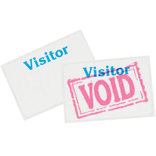 Self-expiring visitor badges that automatically void after 24 hours with a bright red VOID indicator. Simply adhere the two parts together to activate. Ideal for facilities requiring strict visitor control and compliance tracking. Sold as case of 100 badges (2