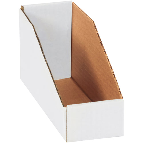 Heavy-duty ECT-32-B white corrugated bin boxes perfect for warehouse storage and parts organization. Each box measures 3