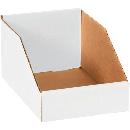 Heavy-duty ECT-32-B white corrugated bin boxes designed for warehouse and work area organization. These 6x9x4.5