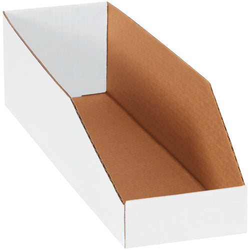 Heavy-duty white corrugated bin boxes built for warehouse organization and parts storage. These 5x18x4.5
