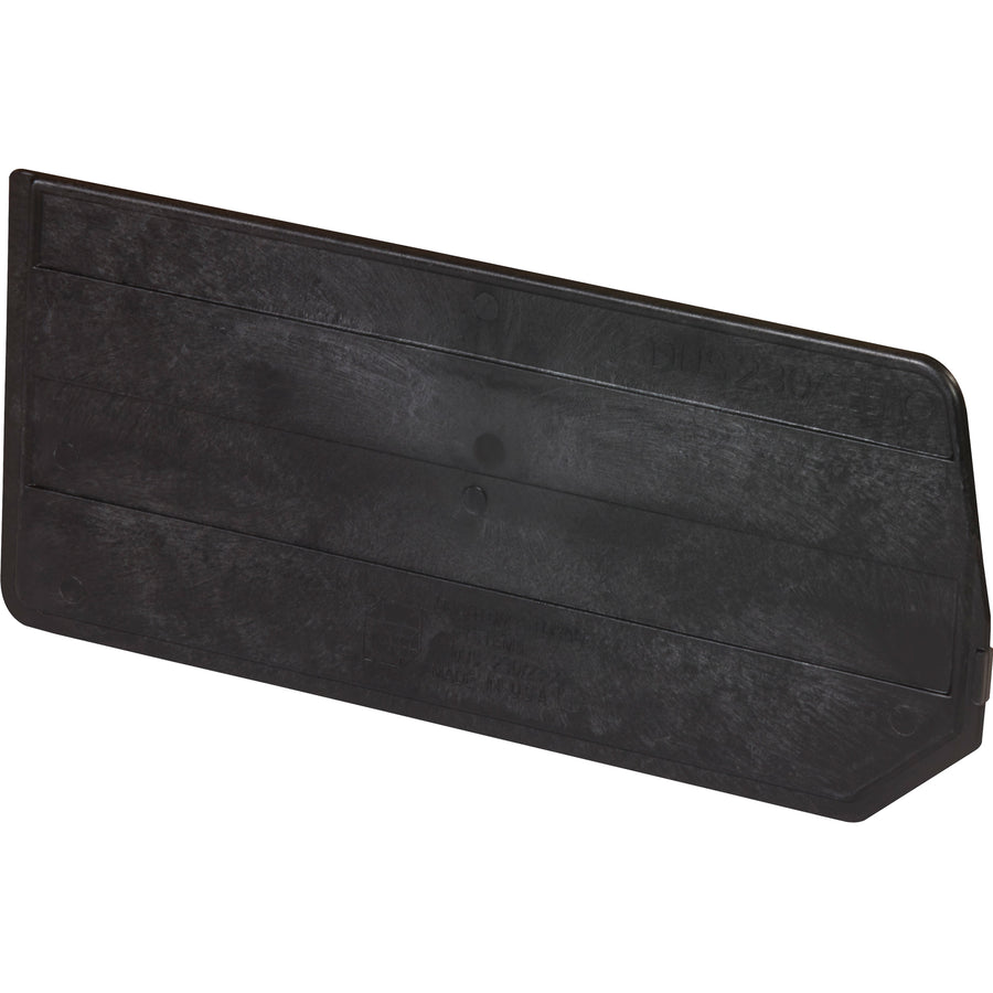 Maximize storage capacity and inventory organization with these durable black plastic bin dividers. At 10 1/8" x 4 3/4", they fit securely into standard plastic bins to create multiple compartments for precise parts separation. Sold by the piece in convenient case quantities of 6.