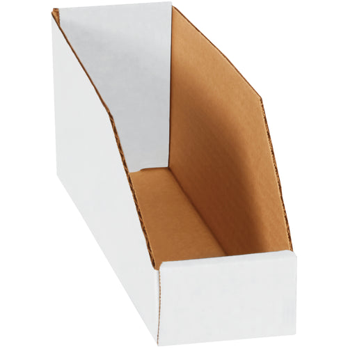 Heavy-duty ECT-32-B white corrugated bin boxes perfect for warehouse organization and parts storage. Dimensions 12