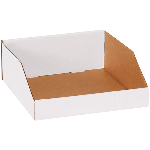 Heavy-duty white corrugated bin boxes built from ECT-32-B material for reliable warehouse storage and parts organization. These 12x12x4.5