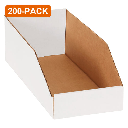 6x15x4.5 ECT-32-B White Corrugated Bin Boxes, 200-Pack (4 Bundles of 50)