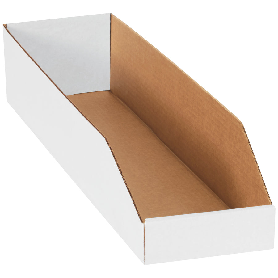 Organize and store parts efficiently with our 6x24x4.5" white corrugated bin boxes‚built from strong ECT-32-B material for reliable warehouse performance. Bundle of 50 boxes ships ready to assemble, saving you time and money. Large front panel provides ample space for content identification and labeling.