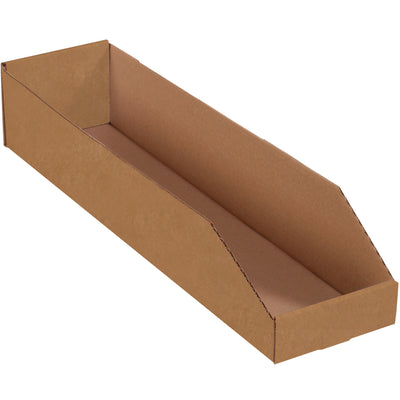 Heavy-duty 6x24x4.5" kraft corrugated bin boxes engineered for fast assembly and reliable storage. ECT-32 corrugated construction withstands demanding warehouse environments. Bundle of 50 delivers cost-efficient parts organization and shelf storage without tape or staples.