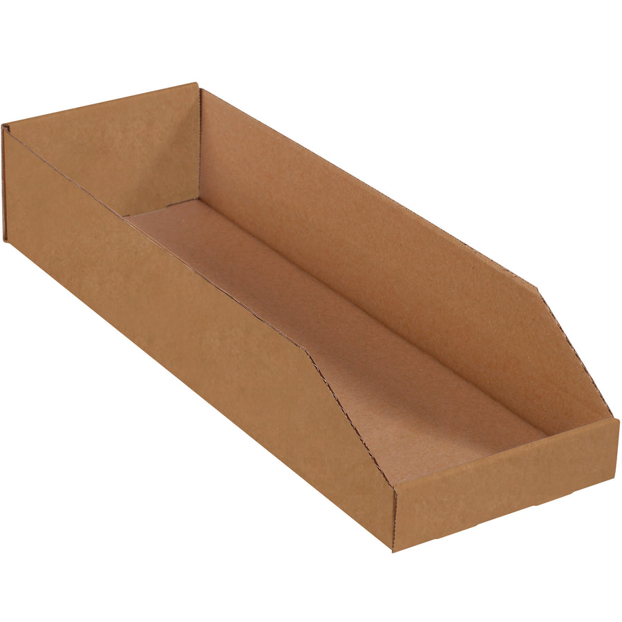 No-assembly kraft bin boxes designed for warehouse organization and parts storage. One-piece fold construction in sturdy ECT-32 corrugated material eliminates tape and staples. Ships ready to use–50 boxes per bundle.