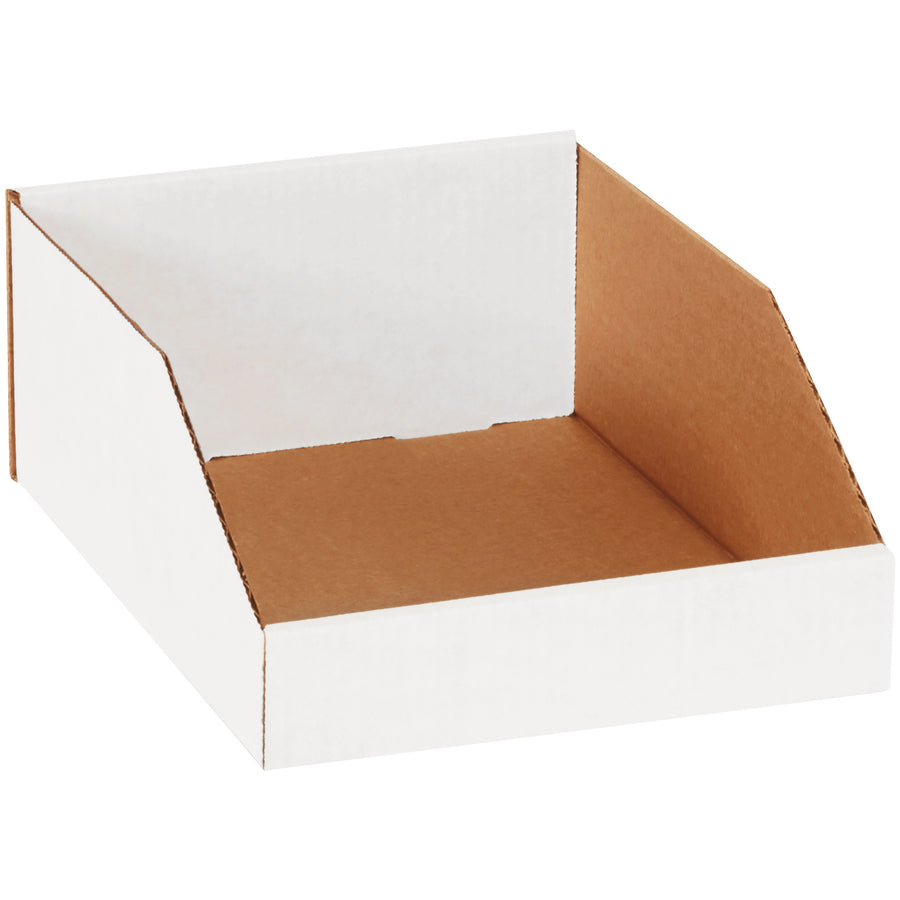 Organize and store small parts efficiently with these 9x12x4.5" white corrugated bin boxes. Made from durable ECT-32-B corrugated material and sold in convenient bundles of 50. Easy-to-assemble design with ample front panel space for labeling–ideal for warehouse shelving, work areas, and inventory management.