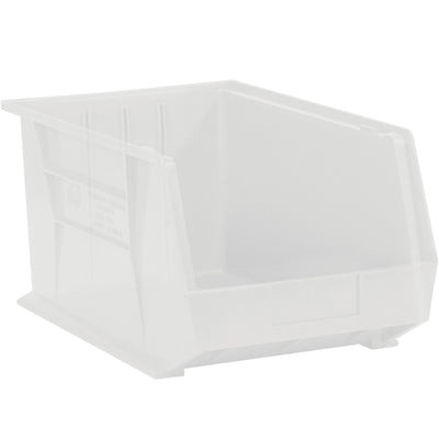 Maximize warehouse and shelf space with these durable clear plastic stack & hang bins. Each case includes 24 units with flat front panels ready for labeling, and stackable design that reduces footprint. Perfect for organizing small parts, components, and inventory in manufacturing, medical, and retail operations.