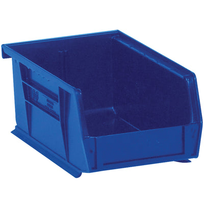 Maximize parts organization and shelf space with these durable blue plastic stack & hang bins. Flat front panels designed for easy labeling with stackable construction that reduces footprint. Case of 24 individual bins with inside dimensions of 6 3/4" x 3 7/16" x 2 13/16".