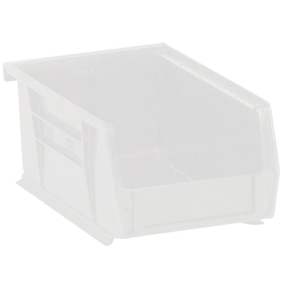 Organize and maximize warehouse space with these durable clear plastic bin boxes designed for stacking and hanging. Each case includes 24 bins measuring 7 3/8" x 4 1/8" x 3" with a flat front panel for easy labeling‚perfect for small parts, components, and inventory management.