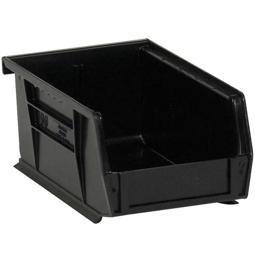 Store and organize small parts with maximum efficiency using these durable black plastic stack & hang bins. Features a flat front panel for easy labeling, stackable design to save shelf space, and inside dimensions of 8.5x5.125x4.5