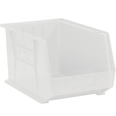 Save floor and shelf space with these durable clear plastic stack and hang bin boxes. Featuring a flat front panel for easy labeling and stackable design, these 10 3/4 x 8 1/4 x 7" bins are ideal for organizing small parts and components. Sold by the case of 6.