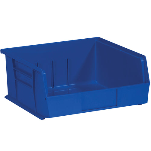 Maximize warehouse efficiency with these durable blue plastic stack and hang bin boxes measuring 10 7/8
