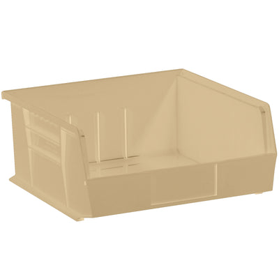 Save warehouse space with these durable ivory plastic stack and hang bin boxes measuring 10 7/8" x 11" x 5". Each case includes 6 bins featuring a flat front panel for easy labeling and stable stacking capability. Compatible with optional bin dividers and label holders for customized parts organization.