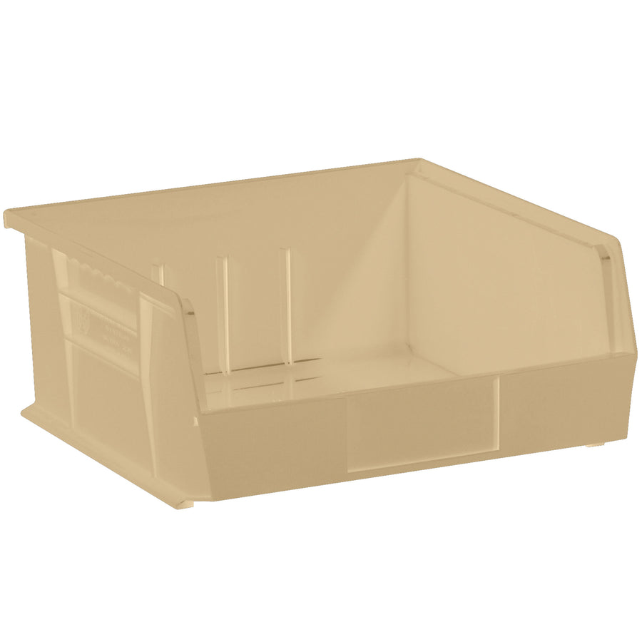 Save warehouse space with these durable ivory plastic stack and hang bin boxes measuring 10 7/8" x 11" x 5". Each case includes 6 bins featuring a flat front panel for easy labeling and stable stacking capability. Compatible with optional bin dividers and label holders for customized parts organization.