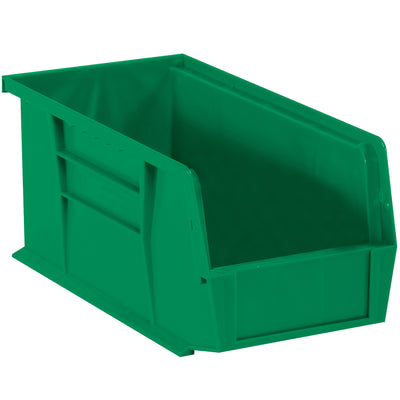 Store small parts and components efficiently with these durable green plastic stackable bin boxes. Featuring a flat front panel for easy labeling and space-saving stacking design, these 10 7/8" x 5 1/2" x 5" bins maximize warehouse organization. Sold by the case of 12 individual bins.