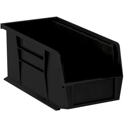 Store and organize small parts with maximum efficiency using these durable black plastic stack and hang bins. With a flat front panel for easy labeling and stackable design, these 10 7/8" x 5 1/2" x 5" bins save valuable shelf space while keeping components accessible. Sold by the case of 12 units.