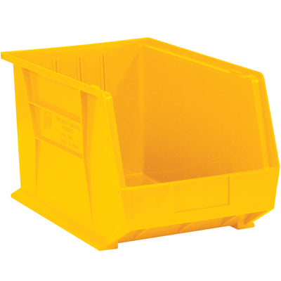Save floor space and organize small components with these durable 16x11x8 yellow plastic stack and hang bins. The flat front panel accepts labels for instant identification, while stackable design maximizes shelf storage efficiency. Sold as a case of 4 bins.