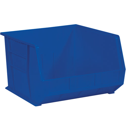 Store and organize small parts efficiently with these 18x16.5x11 blue plastic stack & hang bins. Durable construction with flat front labeling panel stacks vertically to maximize shelf space. Sold by the case (3 bins per case) for cost-effective industrial storage.