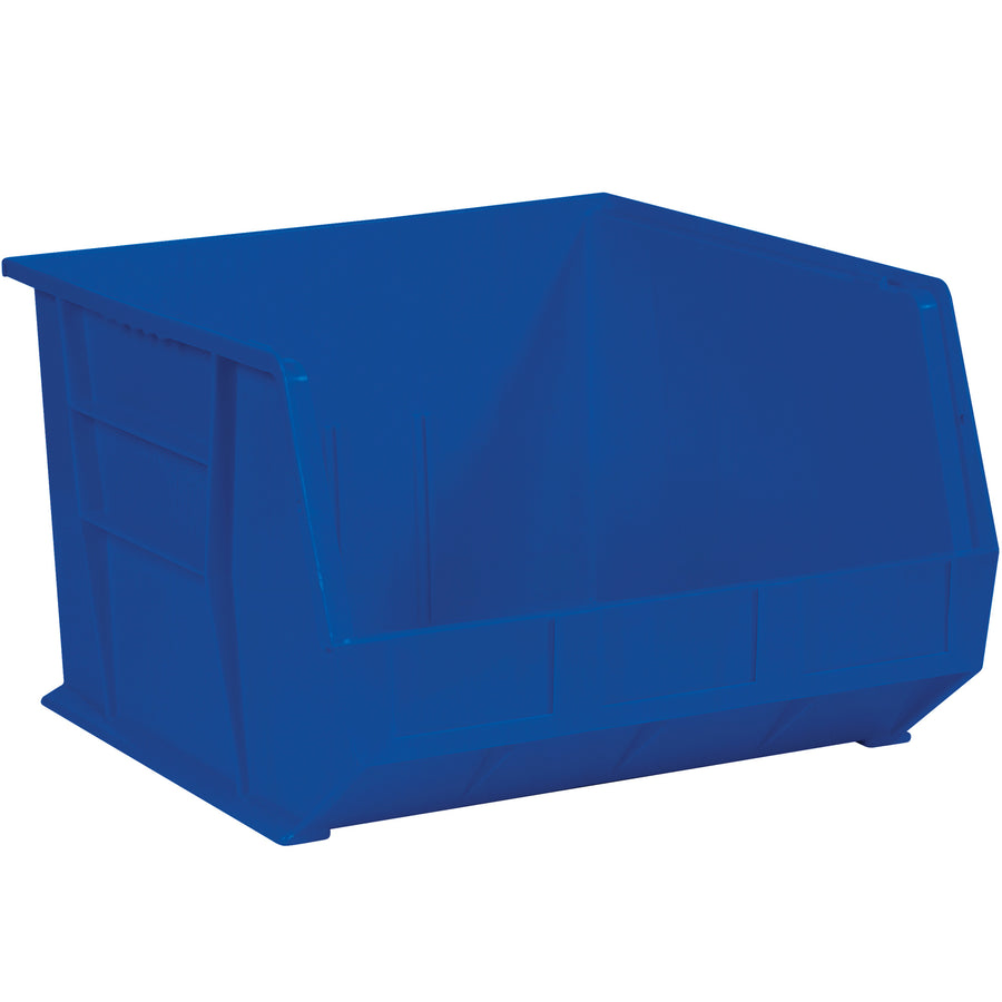 Store and organize small parts efficiently with these 18x16.5x11 blue plastic stack & hang bins. Durable construction with flat front labeling panel stacks vertically to maximize shelf space. Sold by the case (3 bins per case) for cost-effective industrial storage.