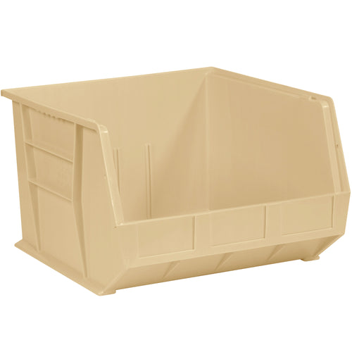 Space-efficient plastic bin boxes designed for small parts, components, and medical storage. These durable, stackable bins feature a flat front panel for easy labeling and fit standard 18
