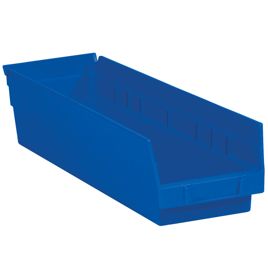 Industrial-grade plastic shelf bin boxes designed for maximum inventory efficiency. Features built-in hanglock for tilting access, slotted label holder, and FDA-compliant polypropylene construction. Sold by the case of 20 units.