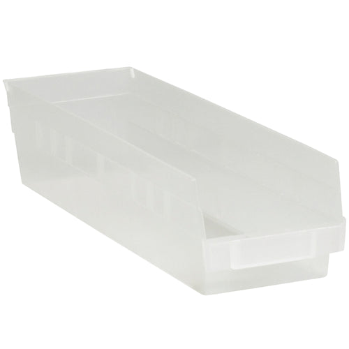 Industrial-grade clear plastic shelf bin boxes designed for maximum visibility and organization. These 17 7/8