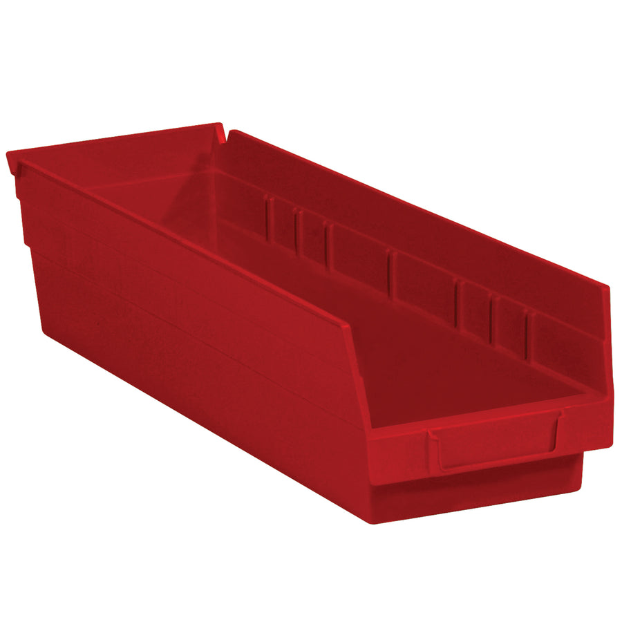 17 7/8" x 4 1/8" x 4" Red Plastic Shelf Bins - 20 Case