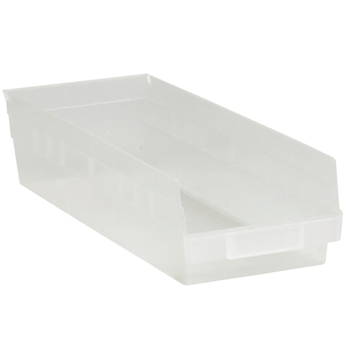 Maximize warehouse efficiency with these durable clear plastic shelf bin boxes featuring transparent visibility, built-in label holders, and rear hanglocks for easy tilting access. Stackable, nestable, and waterproof design protects parts from grease, oil, and chemicals. 20 bins per case–the cost-effective solution for parts organization and inventory management.
